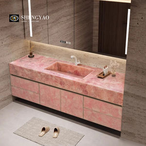 高級バックライトデザイン天然宝石クォーツ半透明石浴室バニティカウンターシンク付き - Product Image 3