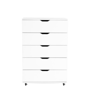 Commode mobile blanche à 5 tiroirs, armoire de rangement roulante moderne pour chambre à coucher, bureau, salle d'artisanat - Product Image 4