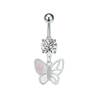 Anneau de nombril papillon en acier inoxydable tendance avec pendentif CZ, bijou corporel plaqué or pour femmes et enfants, idéal pour le quotidien