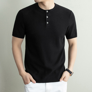 Chemise de golf décontractée pour homme en maille texturée à manches courtes, col Henley, extensible, pour l'été - Product Image 3