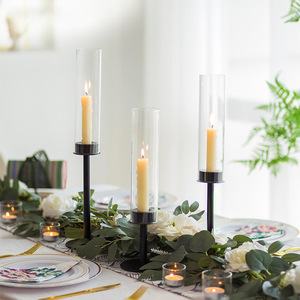 <span class=keywords><strong>Bougeoir</strong></span> <span class=keywords><strong>noir</strong></span> avec couvercle en verre, décoration de mariage, centre de table, bougeoirs pour bougies coniques, décoration de fête, décoration de la maison - Product Image 5