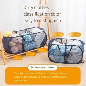Sacs à linge en filet portables de haute qualité, paniers à linge de voyage en filet et sacs à linge pliables bleus avec logo personnalisé - Product Image 4