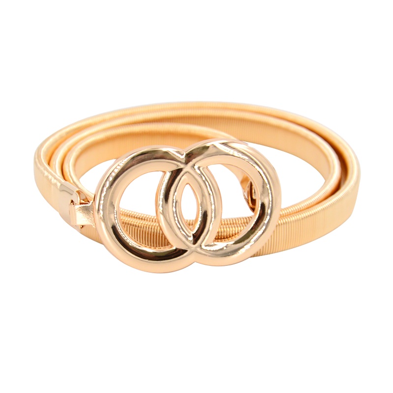 Ремень с двойными кольцами Женский, эластичный пояс золотистого цвета, металлическая цепь