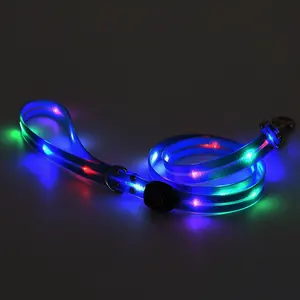 New Design Custom Reflective Nylon Rope Leash USB Chargeable Rubber Dog Leash Led Flashlight Pet Collar Dog Leash