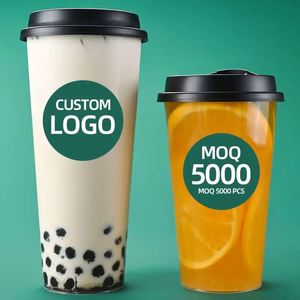 Vasos de Plástico Desechables Transparentes de 16 oz, Ecológicos, con Tapas para Fiestas, Logotipo Personalizado Impreso, 90 mm de Diámetro, para Té de Burbujas, Bebidas Frías - Product Image 4
