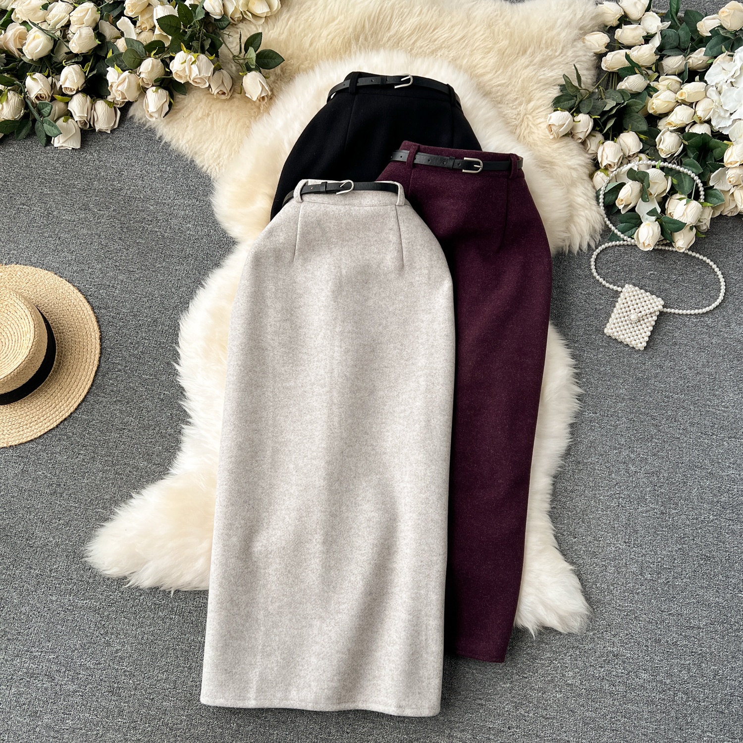 Spring and Autumn High Waist Tight Skirt Slim Split Straight