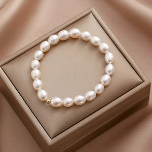 Natural Freshwater Pearl AAA Grade Rice Shape White Charm <b>Bracelet</b> <b>Elastic</b> Design - Product Image 6