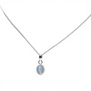 <b>Opal</b> Pendant <b>Necklace</b> 925 Sterling Silver Snake Chain Minimalist Everyday Wear Unisex Jewelry - Product Image 1