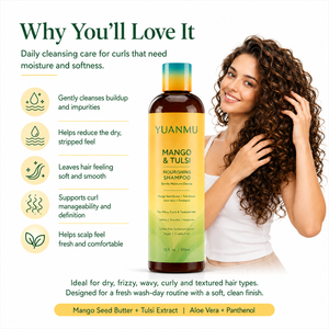 Shampooing Nourrissant et Hydratant Anti-Frisottis à la Mangue et au Tulsi, Lissant, Renforce, Hydrate, Nettoie Doucement les <span class=keywords><strong>Cheveux</strong></span> Bouclés/<span class=keywords><strong>Ondulés</strong></span>, Soin du Cuir Chevelu - Product Image 4