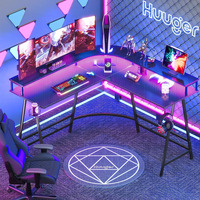 Grand bureau ergonomique moderne personnalisé en forme de L Led RVB pour écriture de jeu de course PC Table d'ordinateur