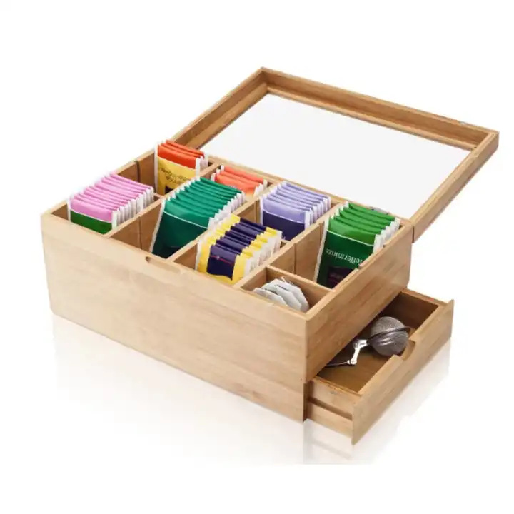 Big Natural Bamboo Tea Box Storage Organizer