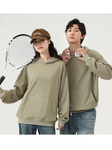 380gsm peso pesado Terry 85% algodón, 15% poliéster hombres Drop Shoulder HOODIE color sólido básico holgado Unisex Hoodies. - Product Image 5