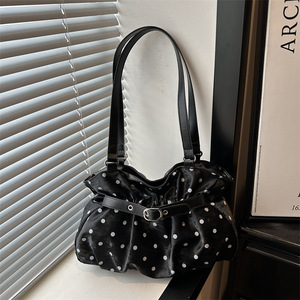 Bolso de Hombro con Estampado de Lunares para Mujer, Bolso de Mano con Hebilla de Perlas y Encaje para el Uso Diario - Product Image 5