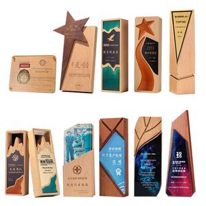Wholesale Glass Wooden Trophy Blanks with Wooden Base for Graduation Gifts or Luxury <b>Souvenir</b> Gift - Product Image 1