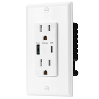 Stopkontak Dinding Pengisian Cepat Standar AS PD20W dengan Port USB Type-C dan USB-A, Panel PC, Arus Terukur 15A, 2 Stopkontak AC untuk Penggunaan Rumah Tangga