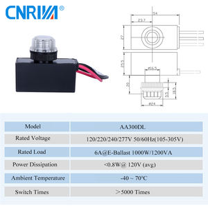Interruptor de Control de Luz Electrónico para Exteriores CNRIYA AA300DL, Luz Diurna/Nocturna, 105-305V, Cableado, Fotoinductivo, IP65/IP66/IP54, PC - Product Image 2