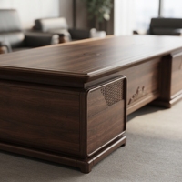 Bureau de direction moderne de luxe en bois massif avec armoire latérale, chaise en cuir et bibliothèque pour PDG, directeur, mobilier commercial