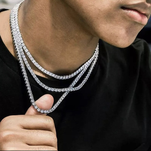 Luoyan 3mm CZ Tenis Zinciri Kolye Buzlu Görünümlü 925 Ayar Gümüş Hip Hop Takı Erkekler ve Kadınlar için Unisex - Product Image 1