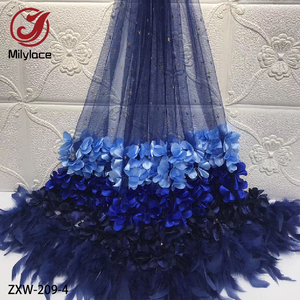 Thời Trang Mới Phi Lãng Mạn Lông 3D Hoa Pháp Vải Tuyn Ren Vải Với Hạt - Product Image 4