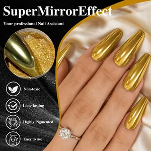 Ensemble de poudre à ongles effet miroir chromé, 2 couleurs, or et argent, pigment brillant pour ongles métalliques avec outil éponge, effet miroir magique, nail art - Product Image 5
