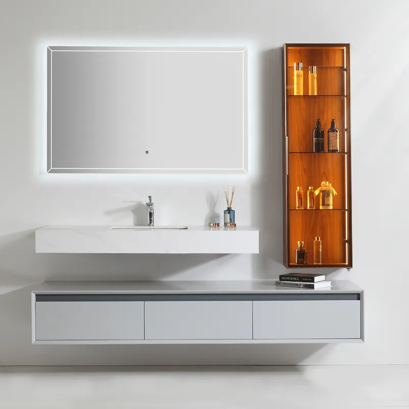 Meuble de salle de bain mural moderne avec évier, meuble de luxe, miroir flottant