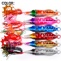 WildTrek Leurre de pêche pour calamar, type jig, lumineux, 40g-200g, avec jupe en silicone nouée à la main et hameçon ultra-affûté