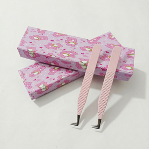 Eyelash Tweezers Stainless Steel Smooth Tip Precision Pink Bear Design Custom <b>Box</b> - Product Image 1