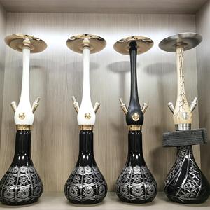 Black Glass <b>Hookah</b> with Gold Tone Metal Finish Double Hose Water <b>Pipe</b> for Lounge Bar Display - Product Image 6