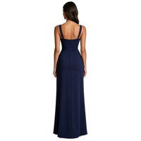 Vestido Maxi de Satén Azul Marino para Mujer, con Cintura Fruncida y Abertura Alta, Certificado GRS REACH, de Alta Calidad, con Logotipo Personalizado OEM ODM, Fabricante A&J