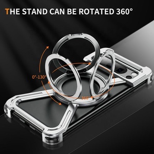 Frameless Metal Bumper Case for Google Pixel <strong>8</strong> Pro Kickstand 360&deg; Rotatable Magnet Borderless Phone Back Cover <strong>Silver</strong> - Product Image 2