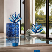 Décoration de jardin en métal double, moulin à vent cinétique, ornement, piquet, lumières solaires de jardin