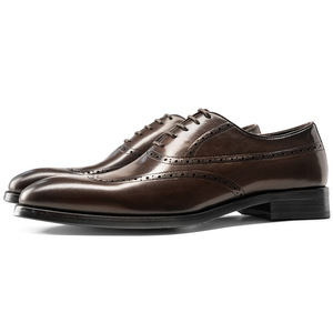 Zapatos Oxford de Vestir para Hombre, de Cuero Genuino, Punta Puntiaguda, con Cordones, Color Marrón Sólido, para Cualquier Temporada, Suela de Goma, Envío Directo - Product Image 1