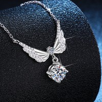 Joyería fina al por mayor Plata de Ley 925 1 quilate Moissanite elegante alas de Ángel colgante collares para mujeres