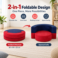 Pouf pliant rond avec housse zippée en tissu color-block pour enfants et salon