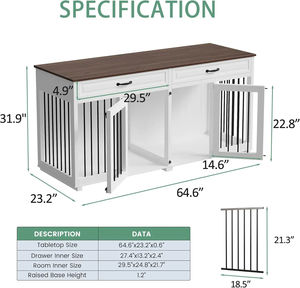 Caseta de perro grande de estilo mueble con diseño sólido, habitaciones dobles, casa de perro interior de hierro de madera con cajones, caja divisoria para perros - Product Image 4
