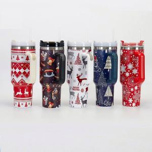 Venta al por Mayor de Vasos de Acero Inoxidable de 40 oz, Taza de Café con Asa para Sublimación, Diseño Navideño, Personalizable con Logotipo y Color - Product Image 1