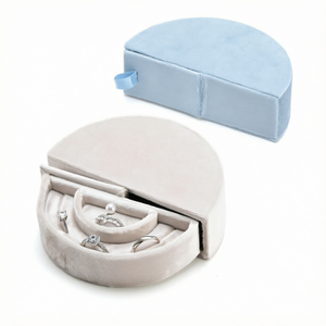 Semicircle Velvet Jewelry <b>Box</b>, Pastel Color Small Jewelry Organizer, Travel Accessory <b>Holder</b> for Rings, <b>Earrings</b> and Pearls - Product Image 1