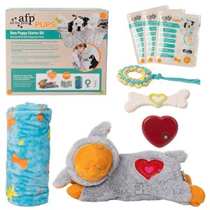 AFP Kit de iniciación para Cachorros para aliviar la ansiedad, juego esencial para perros recién nacidos, latido del corazón, ayuda para dormir, manta acogedora, paquetes de calor, cuerda de látex, juguete para masticar - Product Image 1