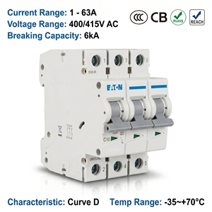 Disjoncteur miniature (MCB) série E6 E6-4/3/D 4A3P 400V Courbe D CE CCC ISO pour la distribution d'énergie industrielle - Product Image 2