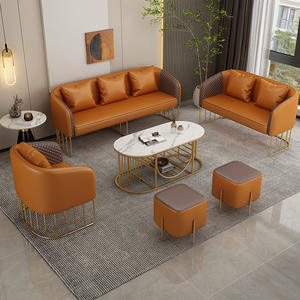 Hotel <b>Sofa</b> Set L Shaped Embossed Leather Durable For Reception Area And Coffee Shop - Product Image 1