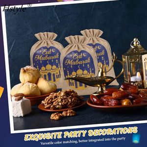Différentes tailles de toile de jute rustique musulman Eid Ramadan Mubarak sacs-cadeaux Eid Mubarak sac à cordon avec motif de <span class=keywords><strong>château</strong></span> étoile de lune HS1627 - Product Image 5