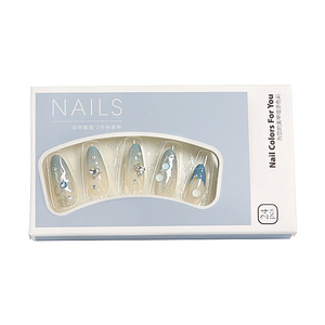 <span class=keywords><strong>Faux</strong></span> ongles à presser français nude bleu dégradé avec paillettes argentées et papillons 3D en cristal, couverture complète, réutilisables, en ABS - Product Image 5