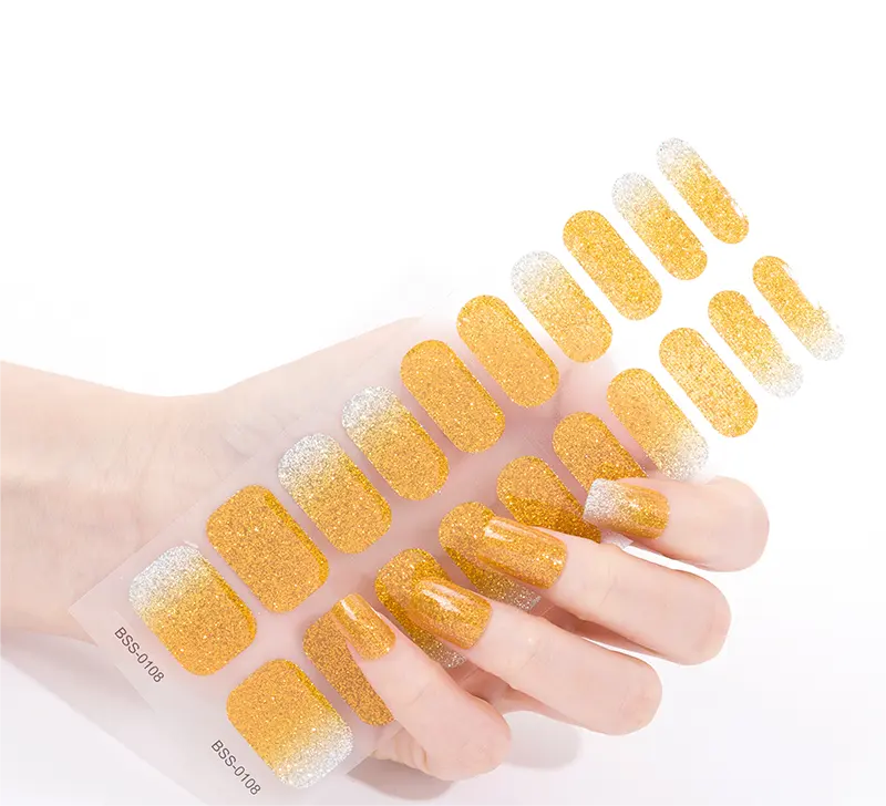 2024 adesivos de glitter e ouro para unhas, desenho elegante, envoltórios de gel semi-curados