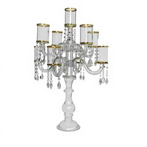 Centre de table de mariage élégant avec bordure dorée, porte-bougie en métal, design miroir, candélabre à 7 bras, rectangulaire, 130 cm - Product Image 1