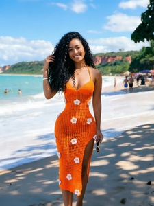 <span class=keywords><strong>Abito</strong></span> <span class=keywords><strong>Lungo</strong></span> Estivo Sexy da Spiaggia con Schiena Scoperta, Scollo a V Profondo, Lavorazione all'Uncinetto, Spacco Alto per Donna - Product Image 4