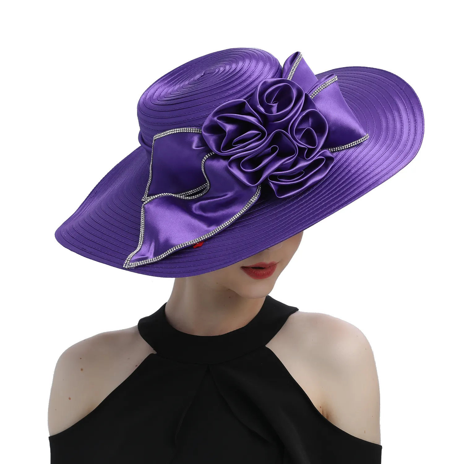 Perfecte Meest Populaire Satijnen Doek Kerkhoed Deluxe Unieke Fotografie Trouwhoed Fancy Formele Bloem Fascinator Hoge Hoed Vrouw