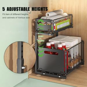 Étagère de <span class=keywords><strong>rangement</strong></span> <span class=keywords><strong>sous</strong></span> l'évier à deux niveaux réglable en acier, avec deux tiroirs transparents, fabriquée au Royaume-Uni - Product Image 4
