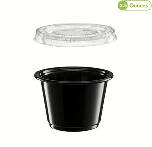Gobelets et petits contenants en plastique jetables noirs transparents de 2,5 oz, étanches, sans BPA, avec couvercles pour le contrôle des portions - Product Image 2