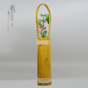 Bamboo Flower Vase With Handle Round Natural Bamboo Desktop Decorative Plant Pot Custom Made ZH-006 - Product Image 1