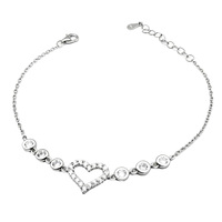 KAAN JEWELRY Romantisches Armband Silber Weiß Zirkon Armband Herzförmiger Hauptstein Verstellbares Schloss Design Tägliches Zubehör